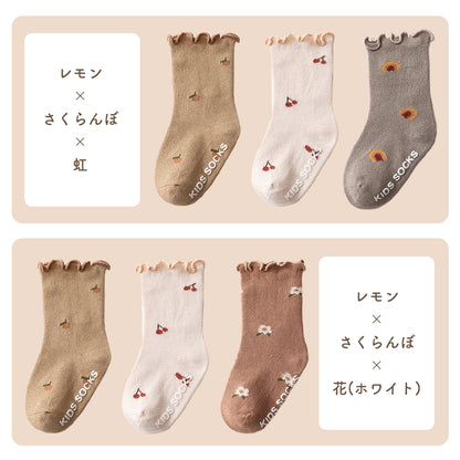 くすみ柄入りベビー靴下3足