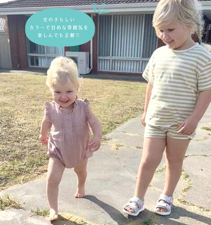 襟袖フリルロンパース