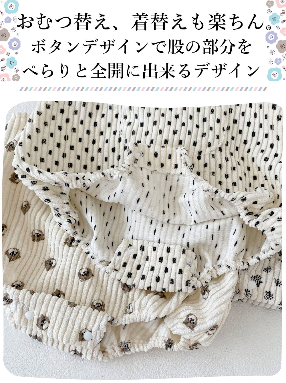 総柄コーデュロイサロペット