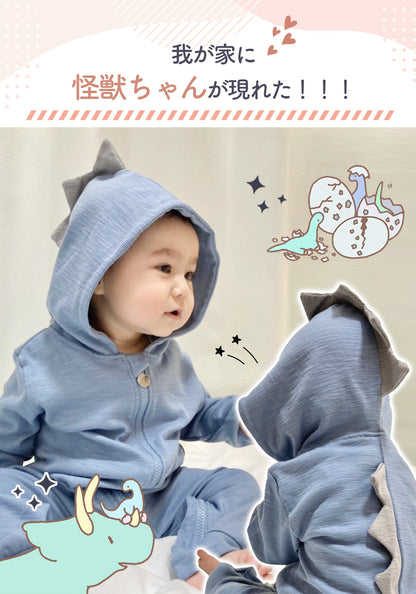 恐竜長袖ロンパース