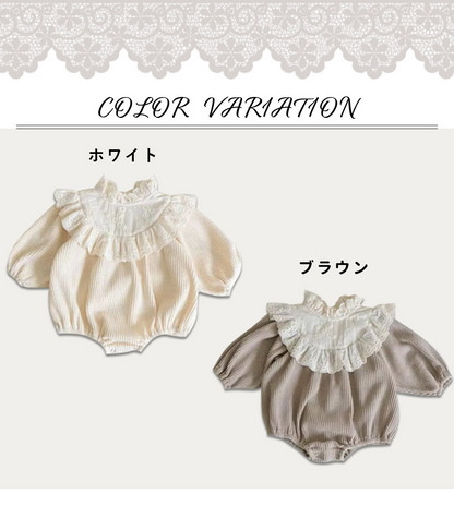 レースカラーワッフルロンパース
