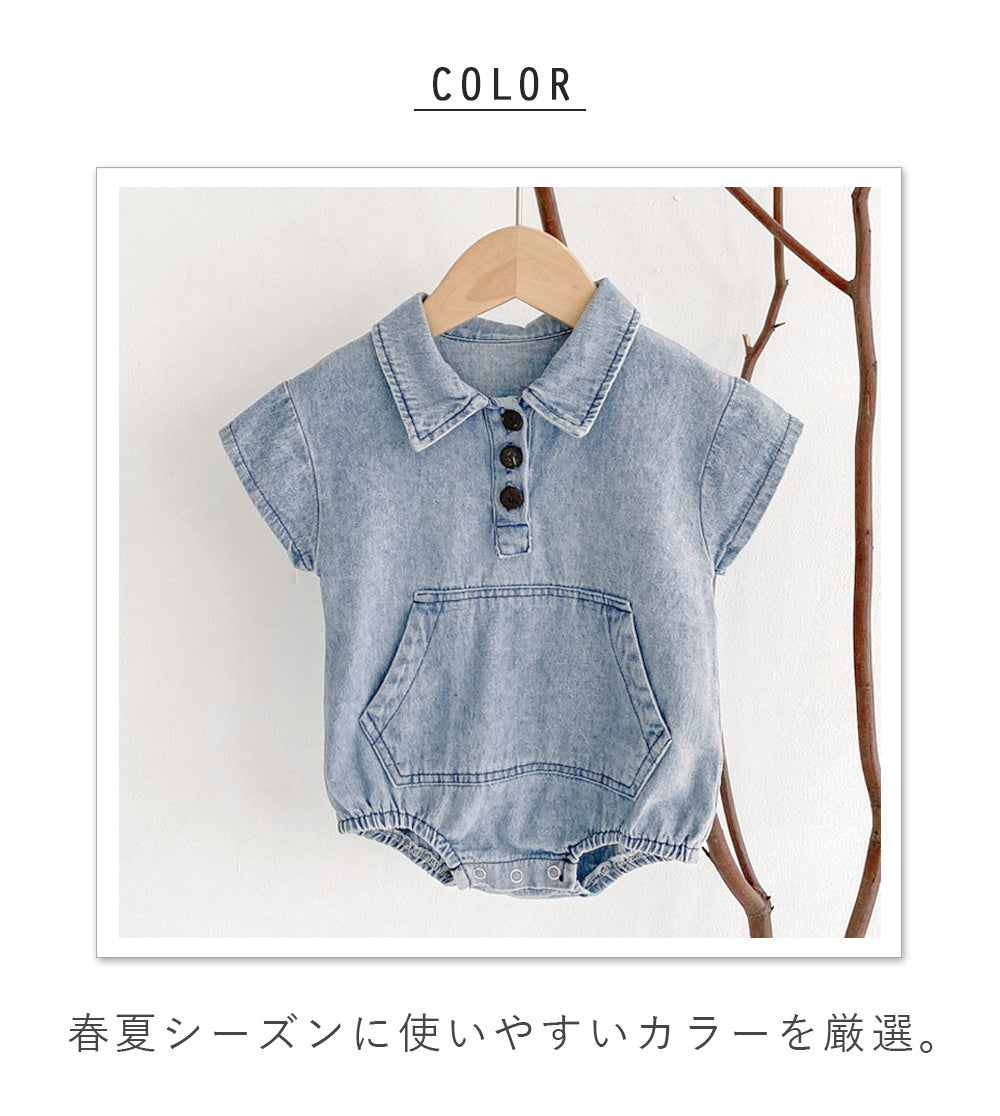 シャツ風デニムロンパース