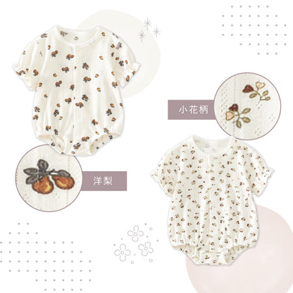 編み模様半袖ロンパース