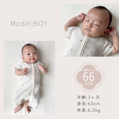 ダブルジッパー半袖ロンパース