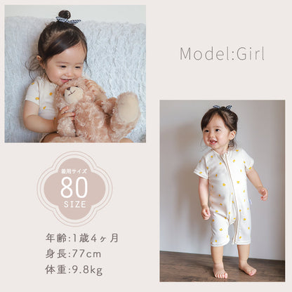 ダブルジッパー半袖ロンパース