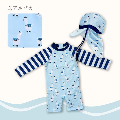 日よけ帽子付き男の子水着
