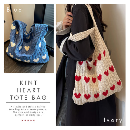 ニットハートトートバッグ