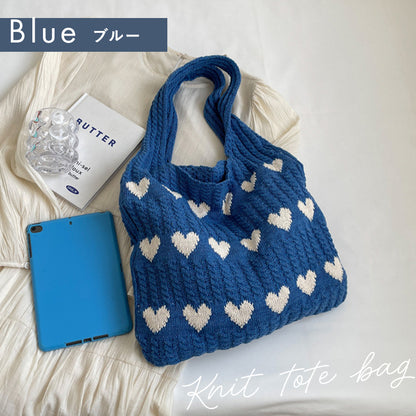 ニットハートトートバッグ