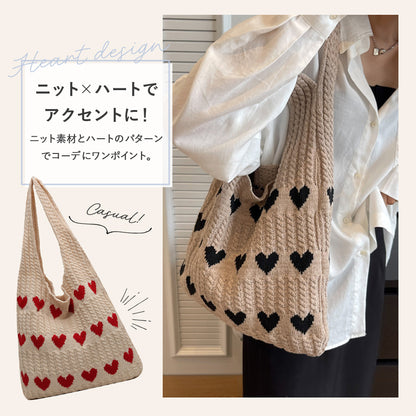ニットハートトートバッグ