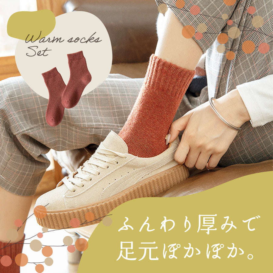 レディース無地厚手靴下5足