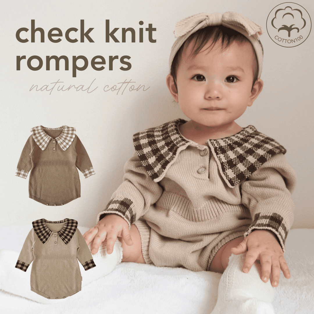 pupチェックニットロンパース