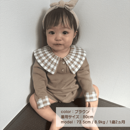 pupチェックニットロンパース