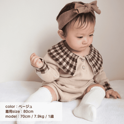 pupチェックニットロンパース